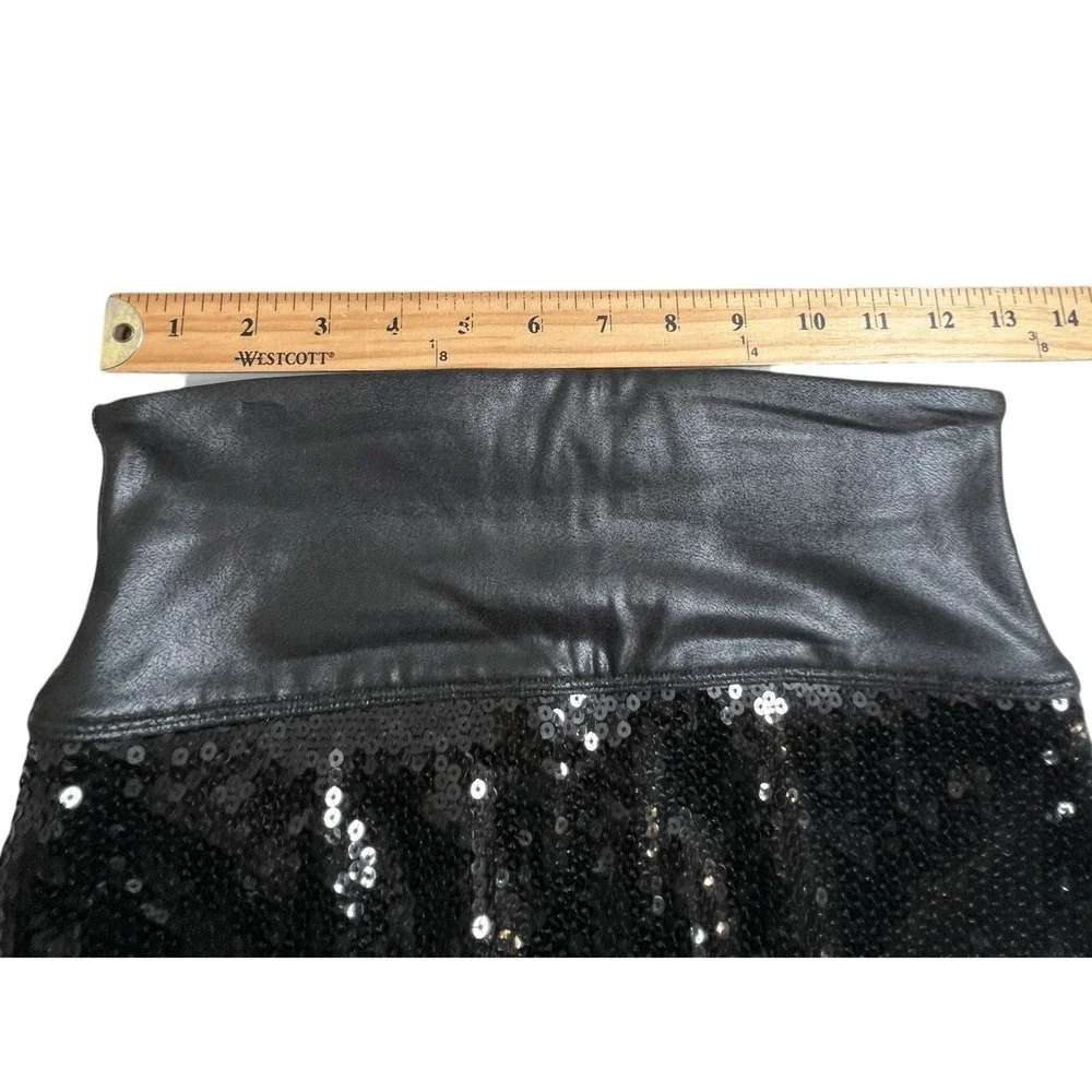 Spanx Womens Small Black Faux Leather Sequin‎ Front High Rise Leggings